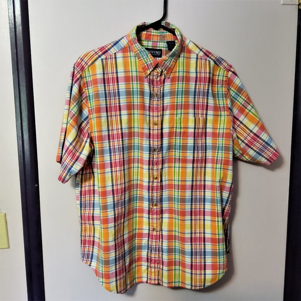 Lands' End Short Sleeve Plaid Button Shirt